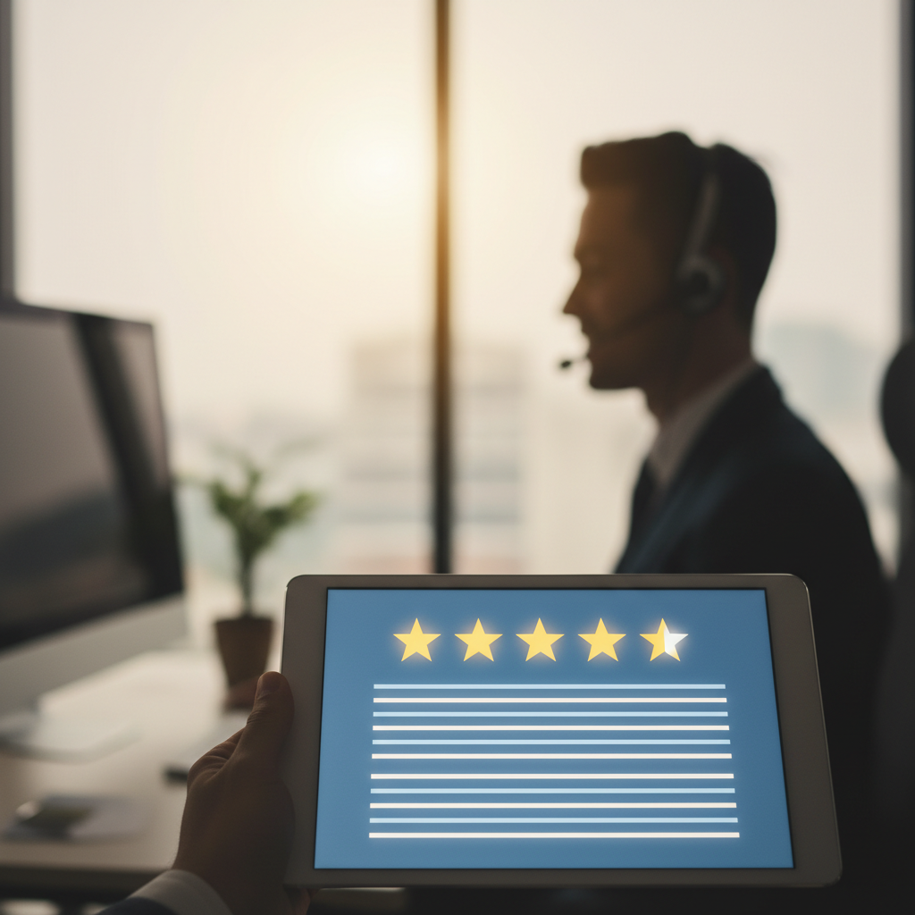 7 Proven GMB Tactics for Salt Lake City Plumbers: Professional image of an online review interface with stars and positive comments, with a blurred ba | innovAIt Media