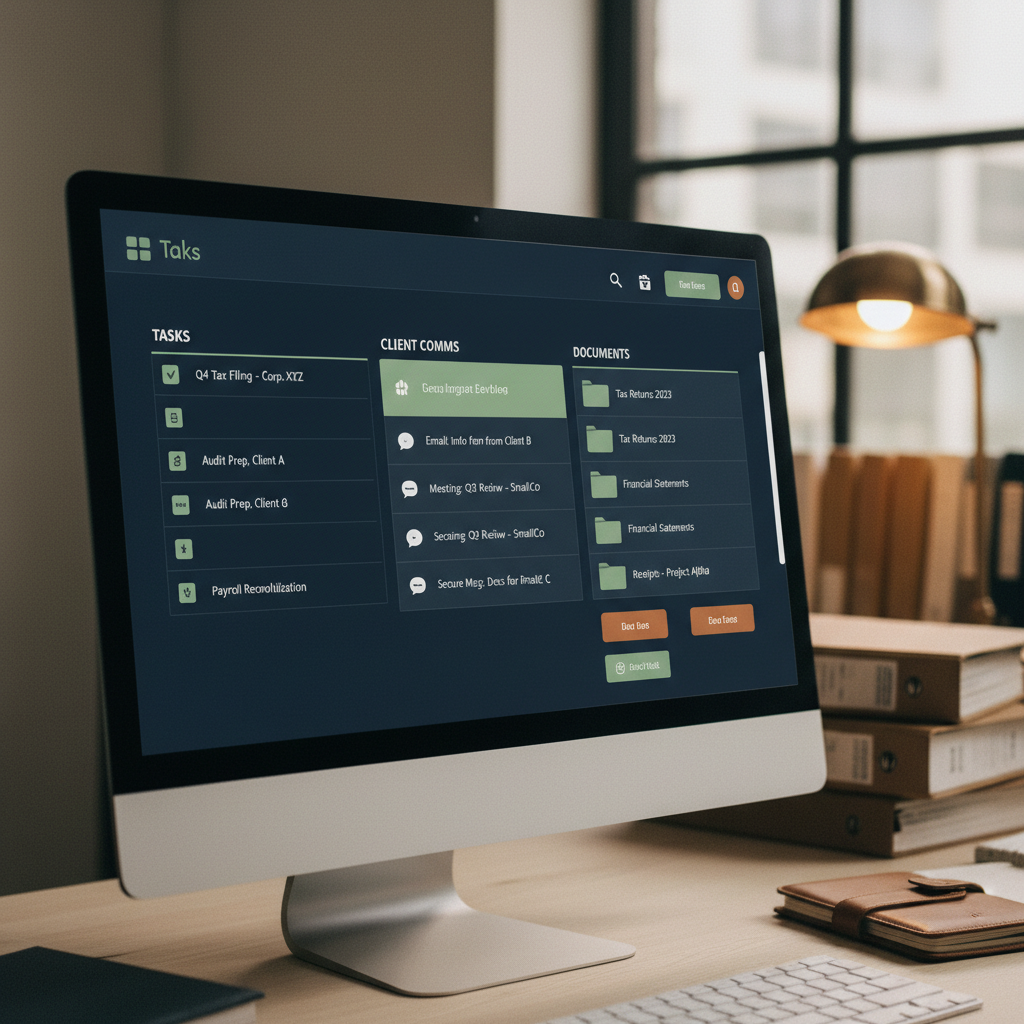  Tax Pros: Is AI Ruining Your Google Visibility?: Close-up of a computer screen showing Karbon AI's dashboard with various tasks and client communicat | innovAIt Media