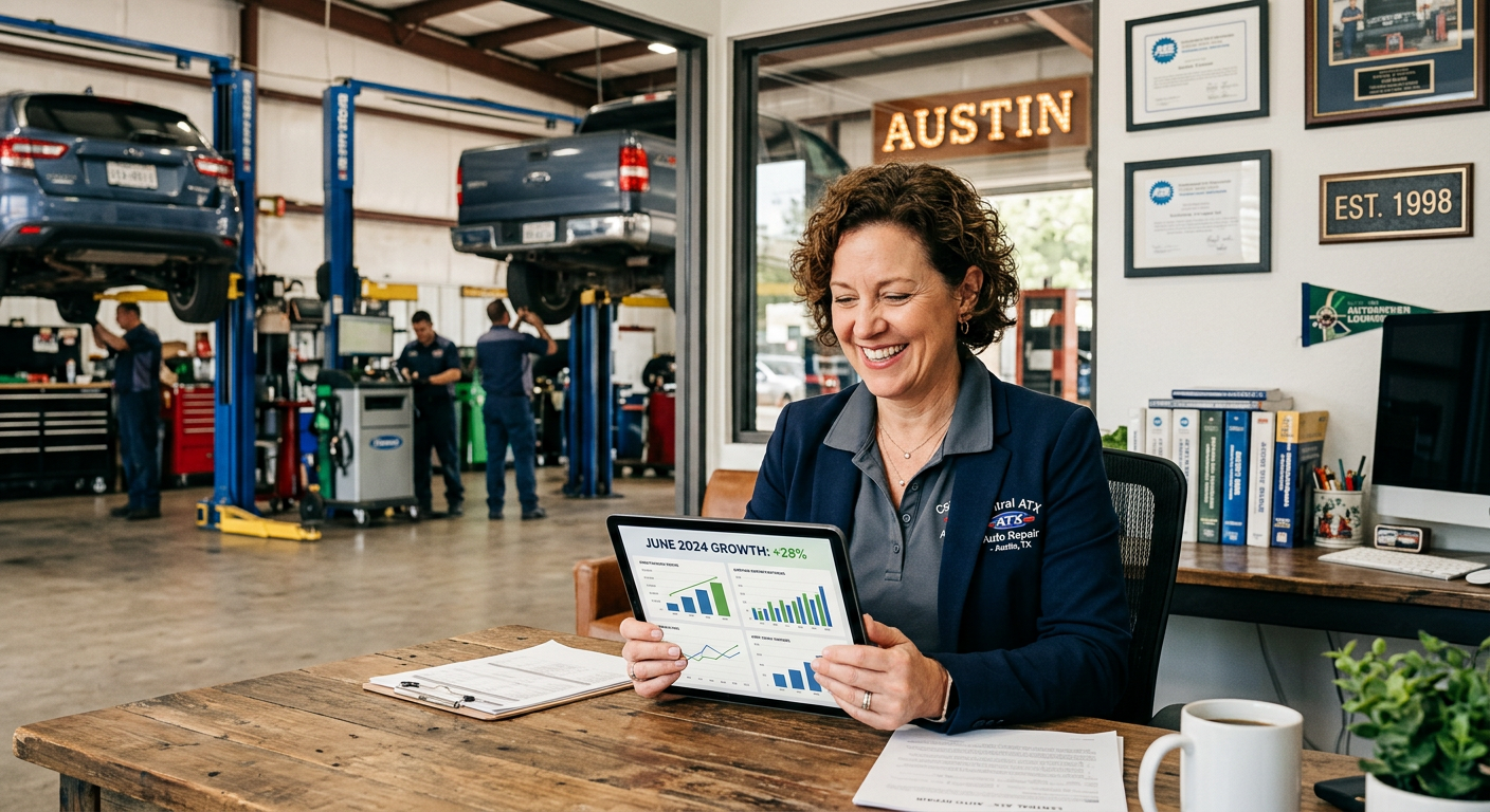 Auto Repair Shop business owner seeing AI marketing results in Austin, Texas Auto Repair Shop business owner seeing AI marketing results in Austin, Texas