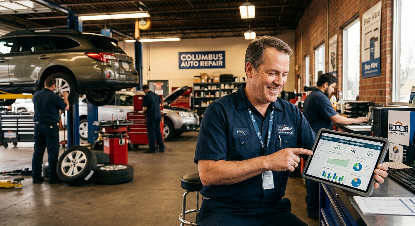 Shop-Ware for Auto Repair Shop business owner seeing AI marketing results in Columbus, Ohio