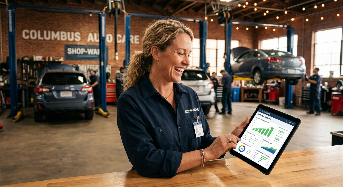 Shop-Ware for Auto Repair Shop business owner seeing AI marketing results in Columbus, Ohio