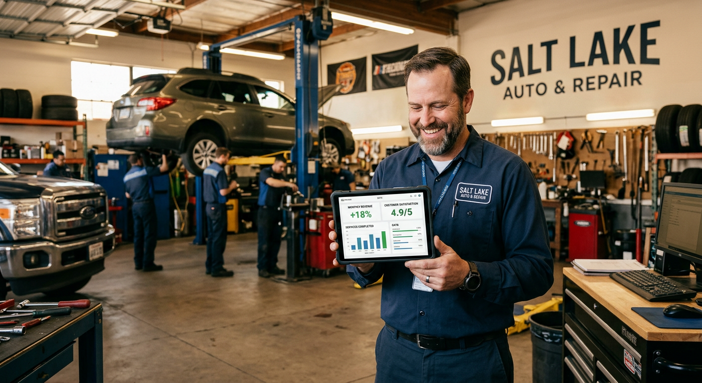 Auto Repair Shop business owner seeing AI marketing results in Salt Lake City, Utah