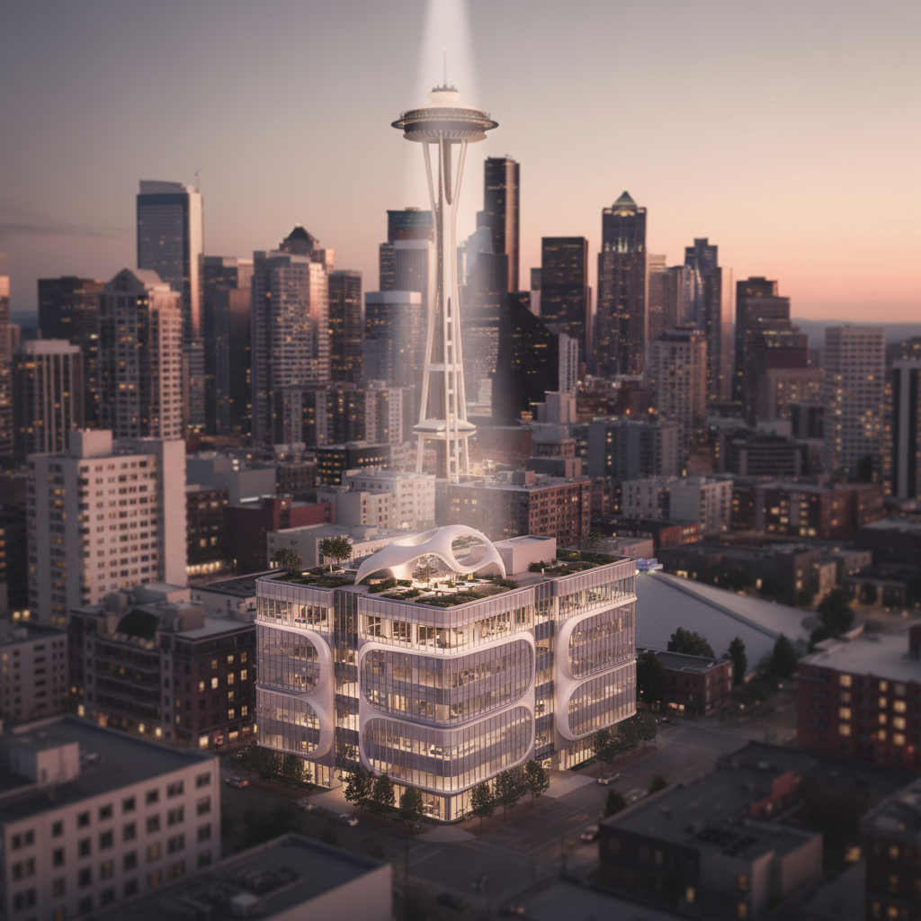 Best AI Strategies for Washington High-End Hair Salons Best AI Strategies for Washington High-End Hair Salons: An aerial view of the Seattle skyline at dusk, with a spotlight on a sleek, modern salon building, s | innovAIt Media