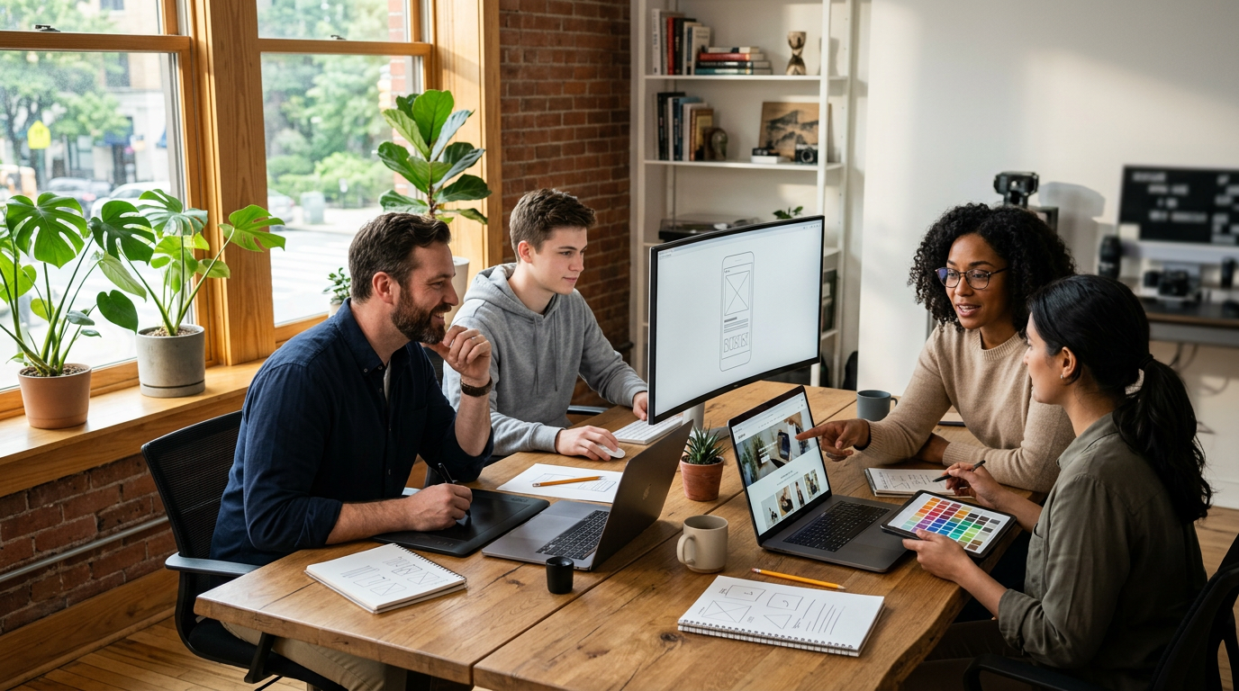 Best Website Design Tips for Small Businesses: Professional Best Website Design Tips for Small Businesses workspace with modern | innovAIt Media