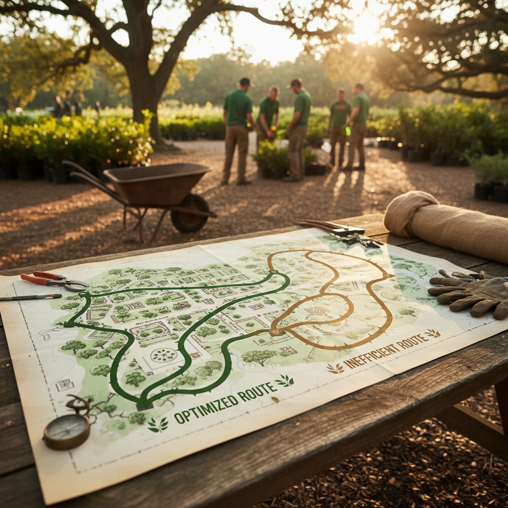 Beyond the Twins: How Landscaping Profits with YardBot AI: map highlighting optimized routes versus inefficient ones | innovAIt Media