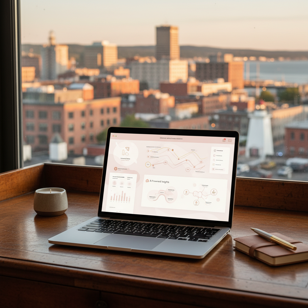 Can AI Really Work for Portland ME Clothing Boutiques? Can AI Really Work for Portland ME Clothing Boutiques?: Professional photo of a marketing dashboard on a laptop, showing AI-driven insights for social media | innovAIt Media