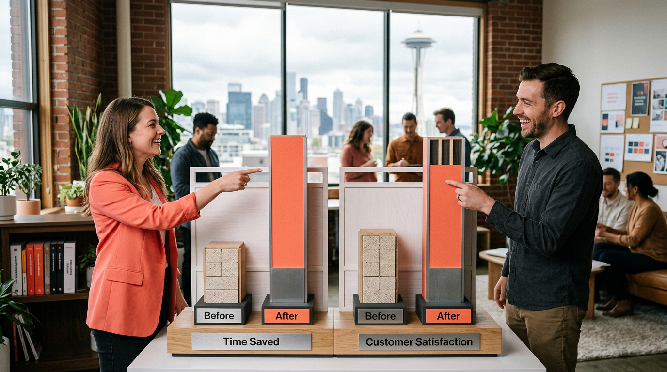 Canva Magic Studio: Broken Agency Promises & Real ROI for Small Businesses: A data visualization comparing the before and after impacts of AI tool adoption on key business metr | innovAIt Media