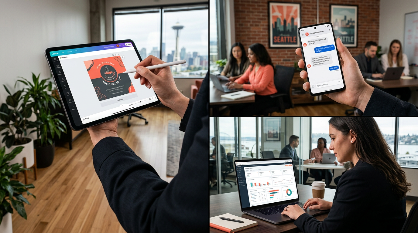 Canva Magic Studio: Broken Agency Promises & Real ROI for Small Businesses: A composite image showing various AI tools in action (e.g., a hand using Canva on a tablet, a chatbo | innovAIt Media