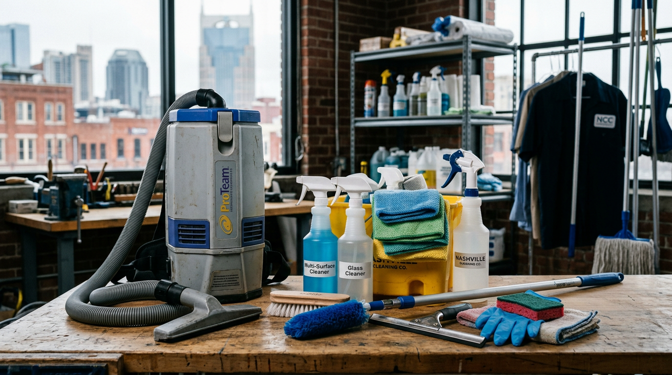 Cleaning Service equipment and tools used by professionals in Nashville, Tennessee
