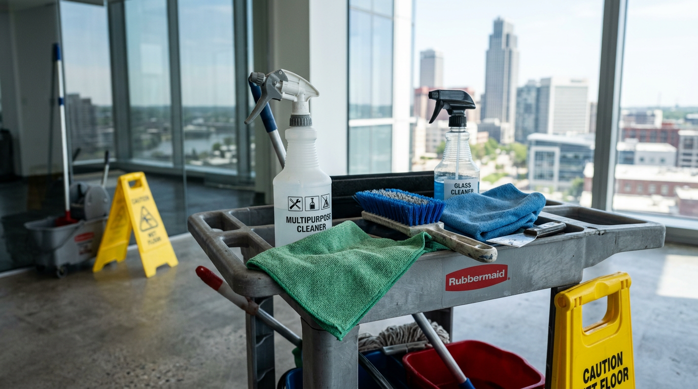 Cleaning Service equipment and tools used by professionals in Omaha, Nebraska