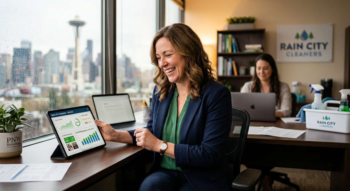 Cleaning Service business owner seeing AI marketing results in Seattle, Washington Cleaning Service business owner seeing AI marketing results in Seattle, Washington