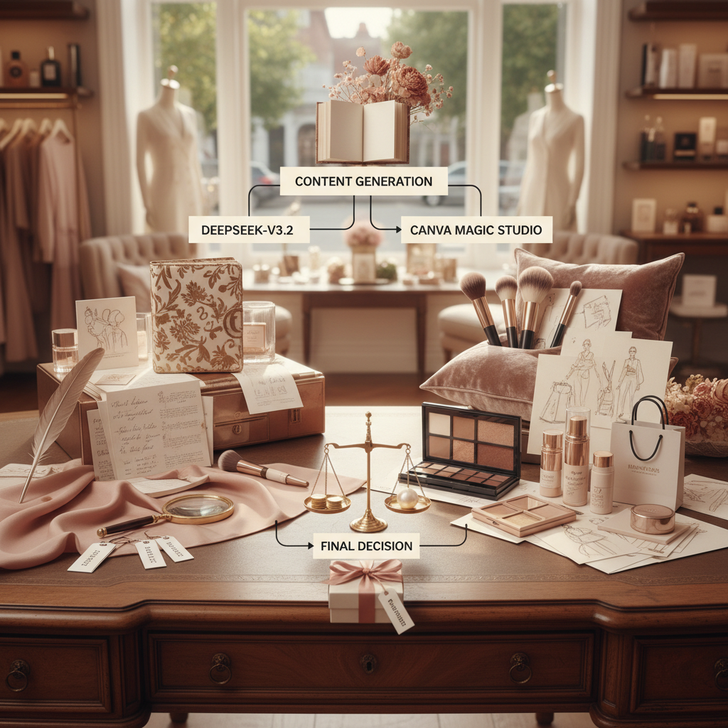 DeepSeek-V3.2 vs. Canva Magic Studio: My Boutique Gym SEO Test: A stylized flowchart showing the decision process for choosing between DeepSeek-v3.2 and Canva Magic | innovAIt Media