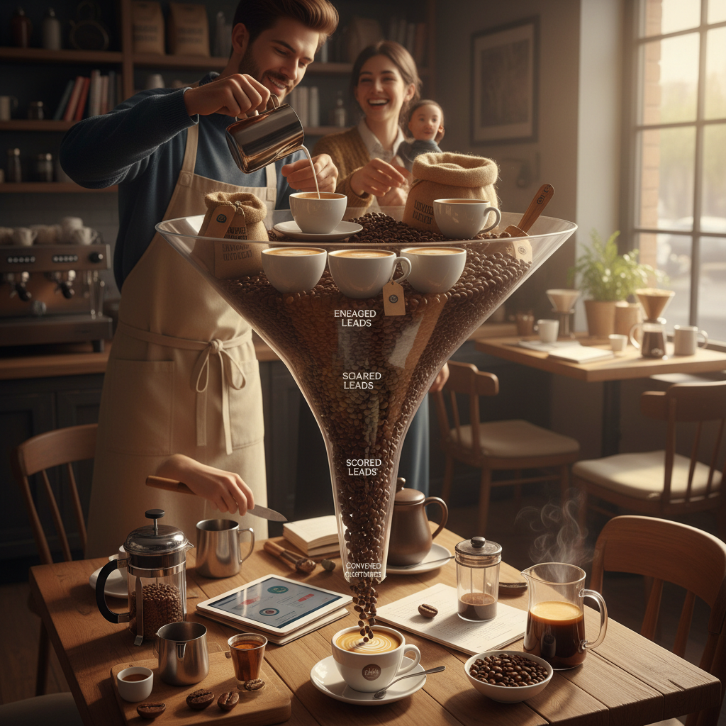 Do Coffee Roasters See Real ROI With HubSpot AI?: A graphic illustrating predictive lead scoring, perhaps with a funnel showing qualified leads being | innovAIt Media