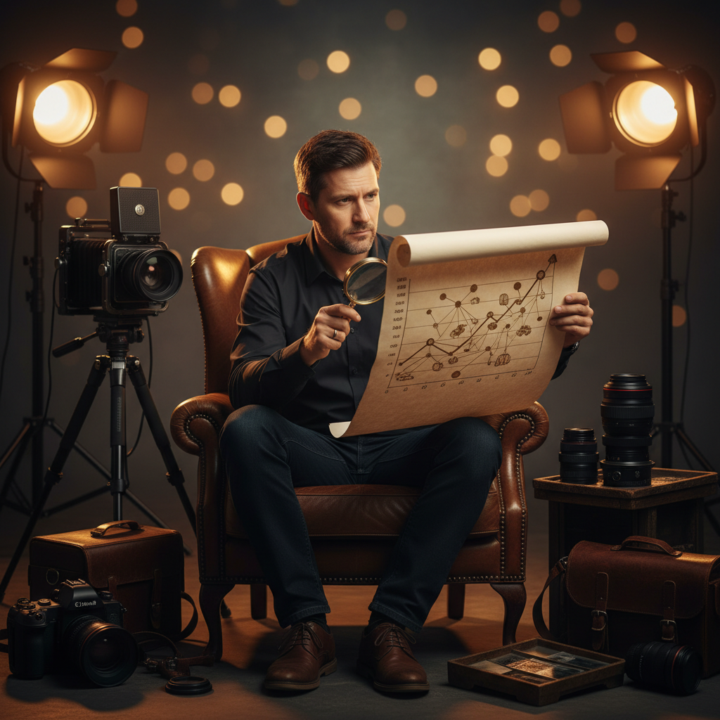 Do , Event Photographers Actually Use AI? The 2026 Reality Check: Professional photo of an event photographer analyzing a business growth chart with AI integration da | innovAIt Media