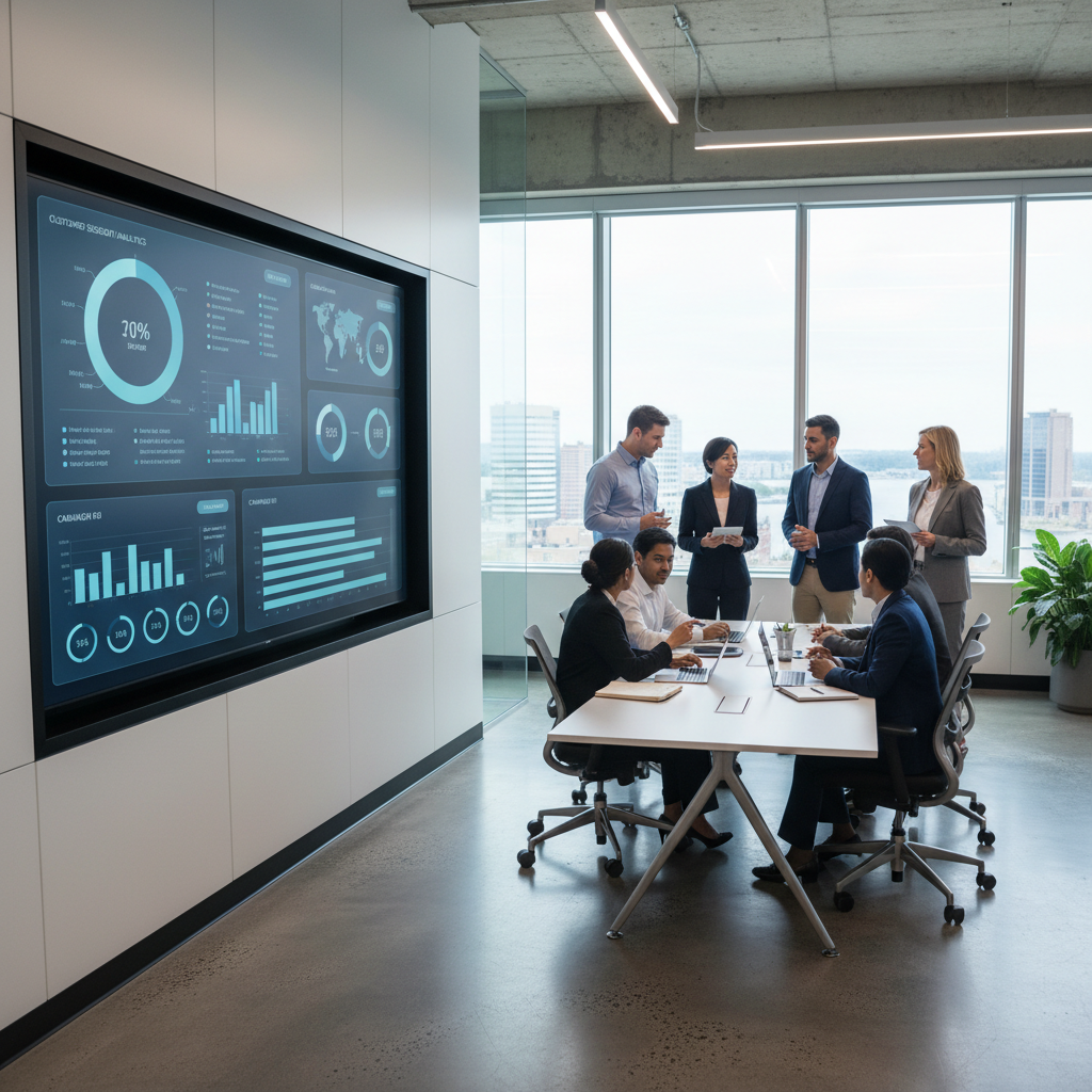Does Maryland AI brand visibility actually matter? Does Maryland AI brand visibility actually matter?: Professional photo of a diverse team collaborating around a large screen displaying AI-driven market | innovAIt Media