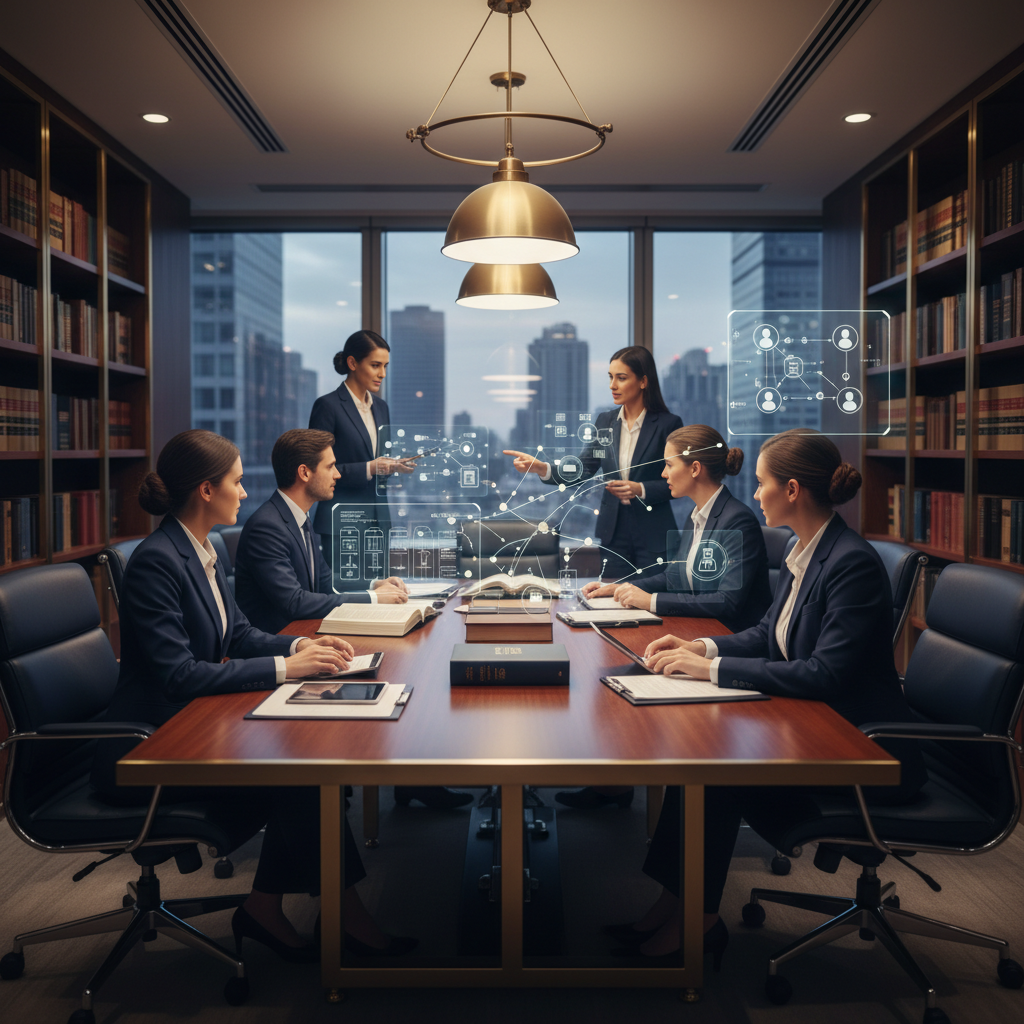 Family Law Firms: What ROI do Karbon AI Automations Deliver?: A professional legal office setting with a subtle digital overlay showing workflow automation. | innovAIt Media