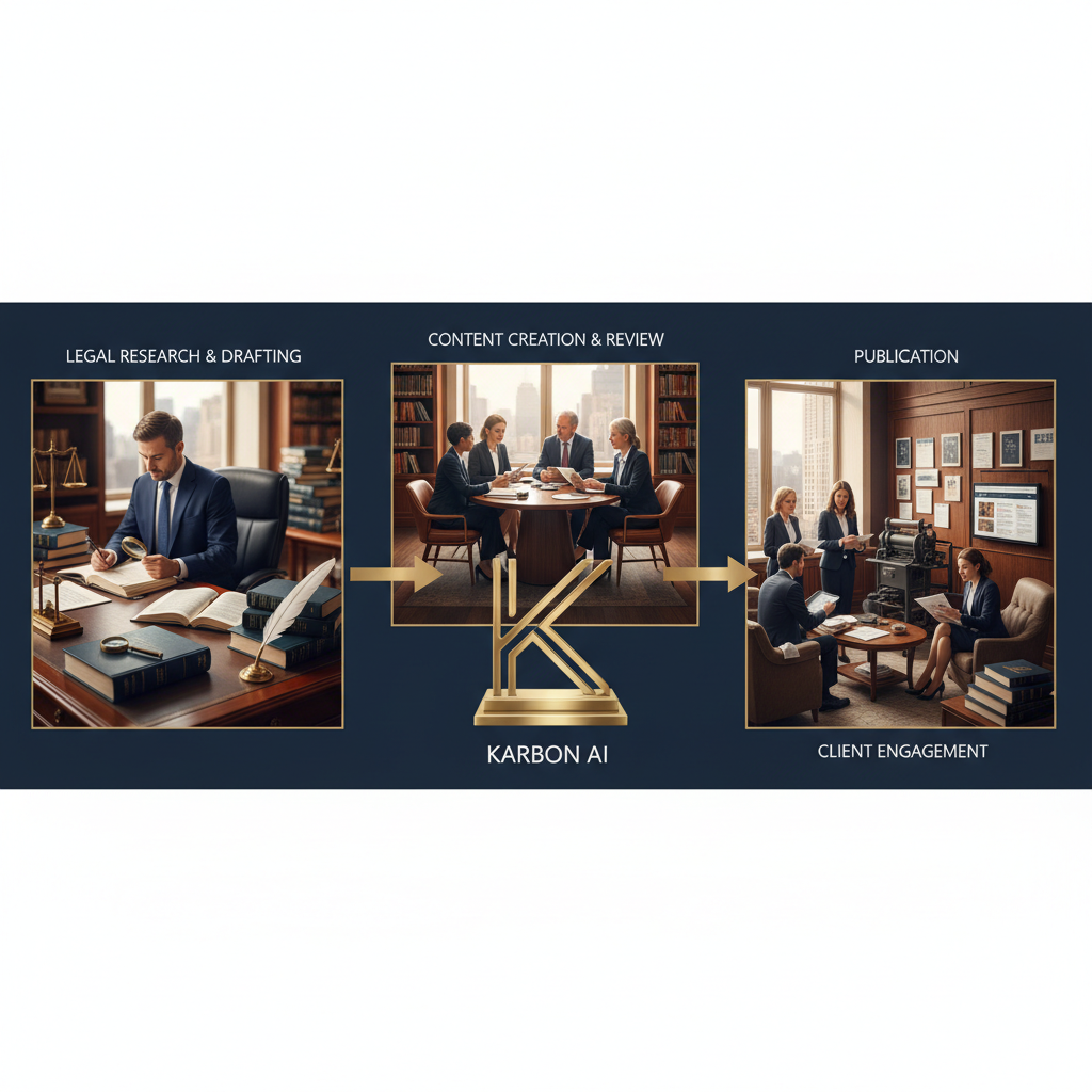 Family Law Firms: What ROI do Karbon AI Automations Deliver?: A diagram showing a streamlined content workflow for law firms, highlighting Karbon AI's role in con | innovAIt Media