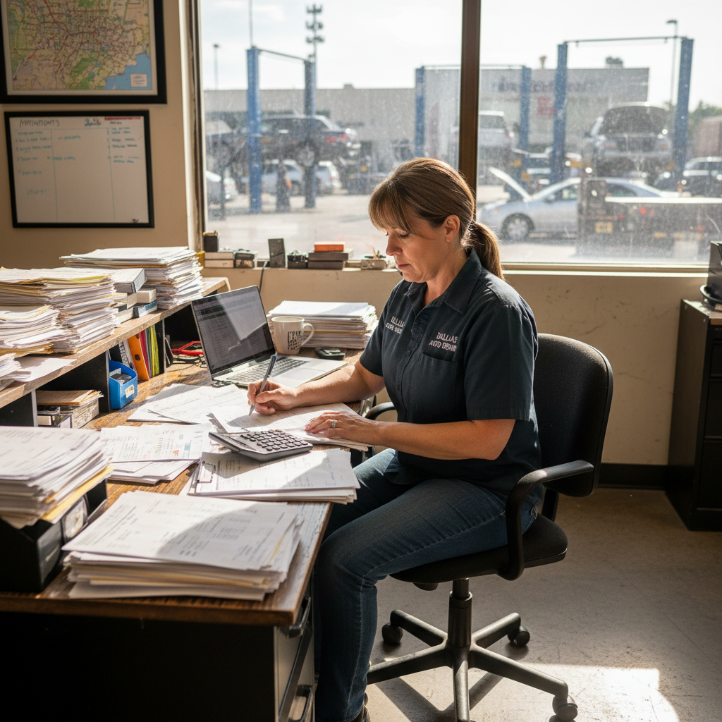 Auto Repair business owner reviewing funding options in Dallas, TX