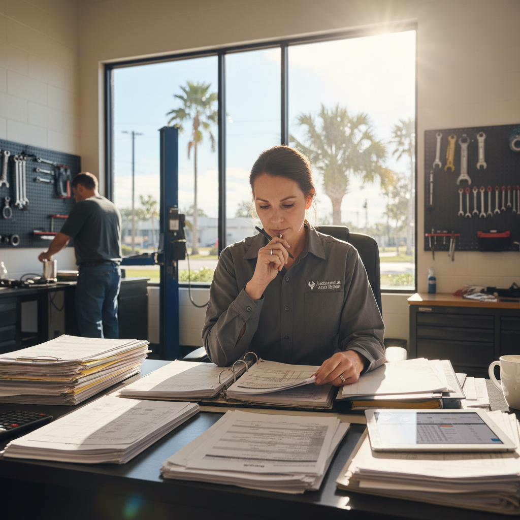 business loans for auto repair owners in Jacksonville, FL — Auto Repair business owner reviewing funding options in Jacksonvi