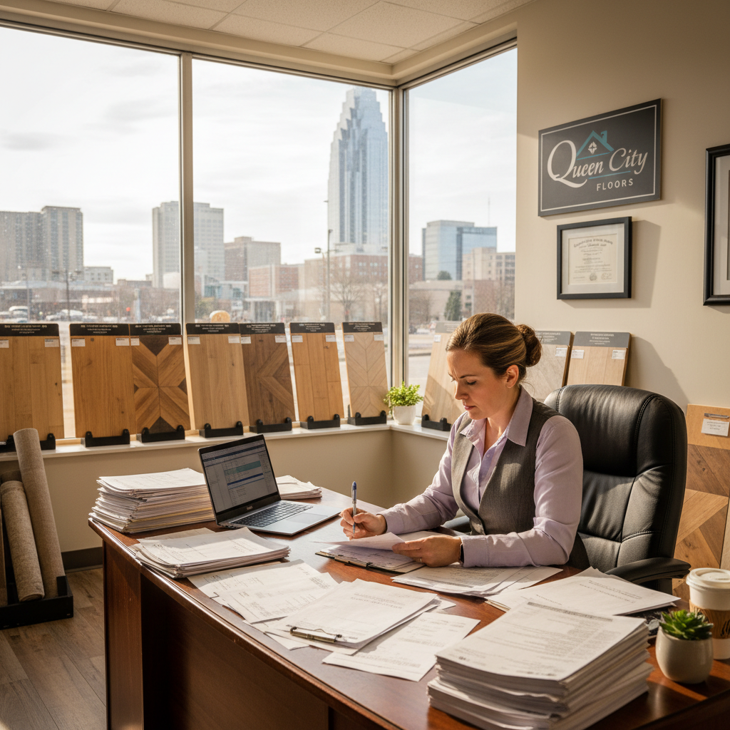 Flooring business owner reviewing funding options in Charlotte, NC