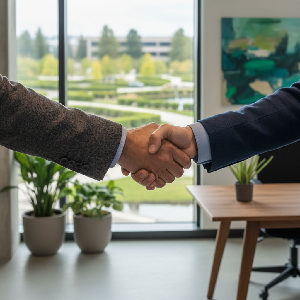 Landscaping business owner closing a funding deal in Atlanta