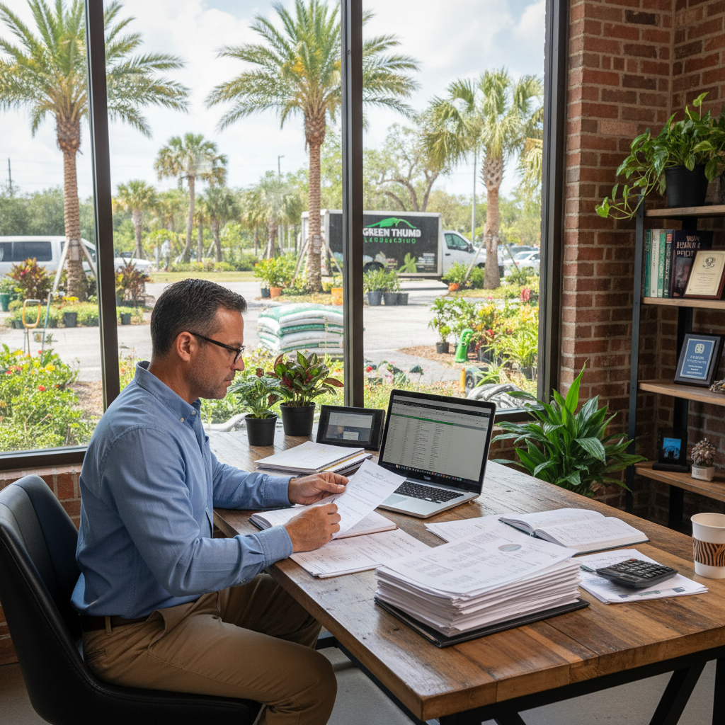business loans for landscaping owners in Orlando, FL — Landscaping business owner reviewing funding options in Orlando, FL