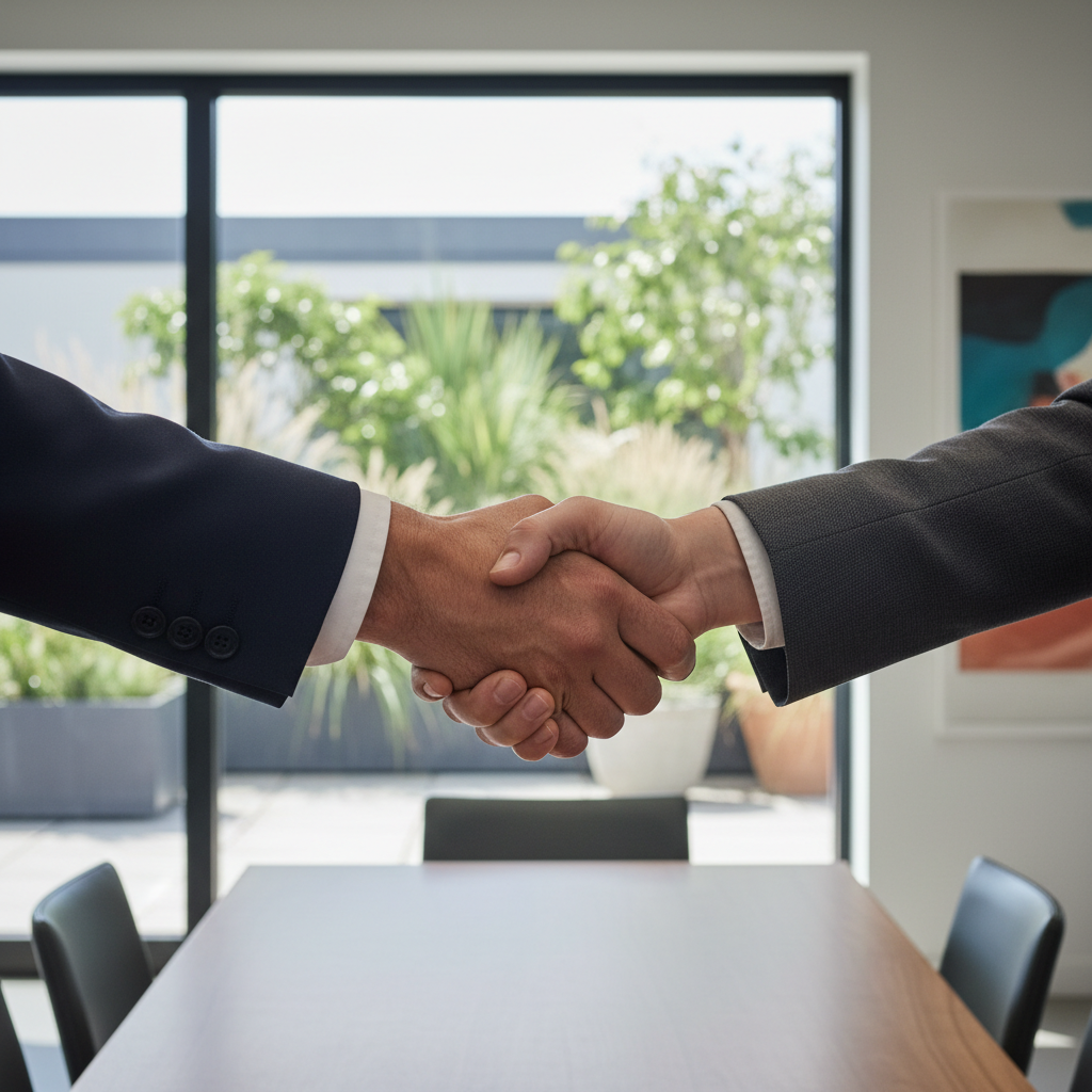Landscaping business owner closing a funding deal in Richmond Landscaping business owner closing a funding deal in Richmond