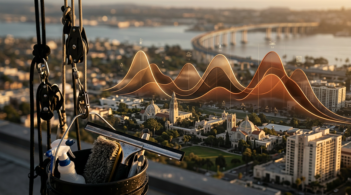 Groq LPU: Is Orlando Photographers' SEO Broken?: A data visualization showing fluctuating demand curves for window washing with San Diego landmarks ( | innovAIt Media