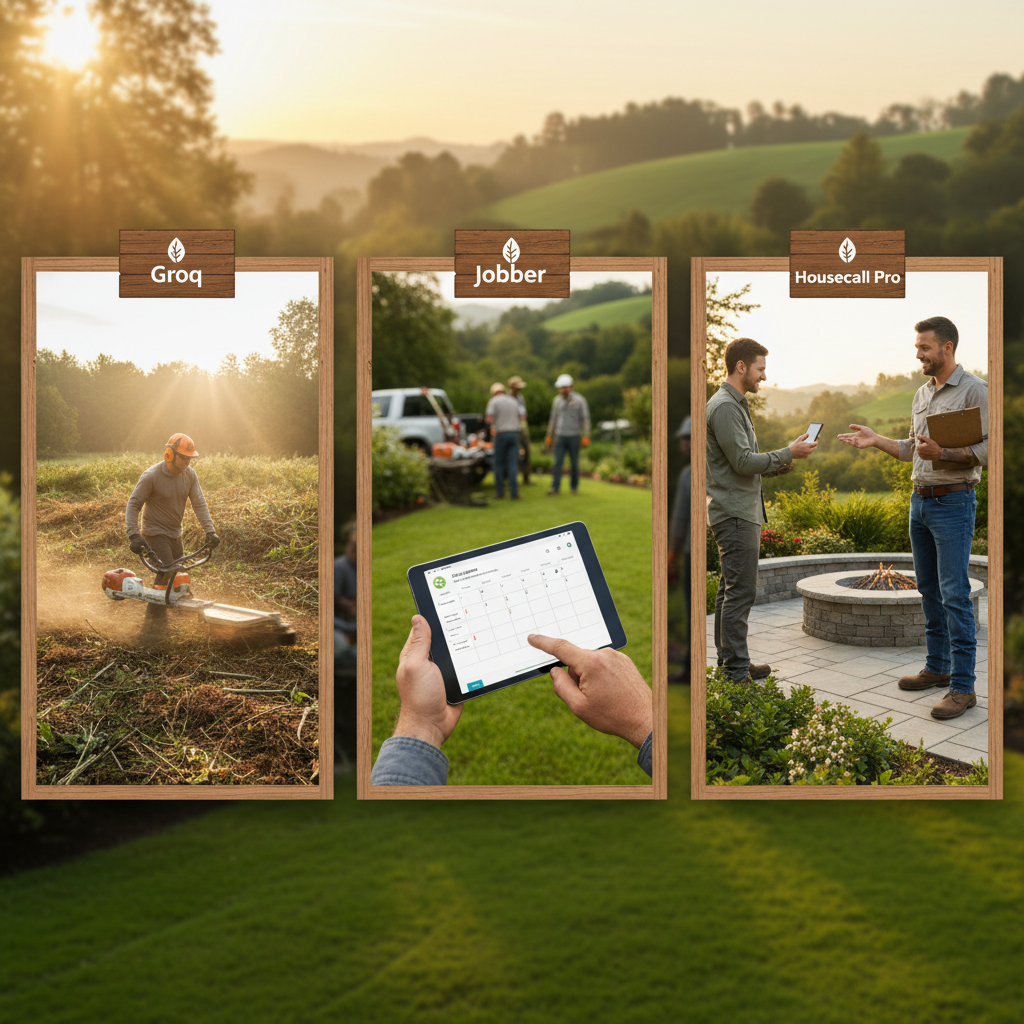 Groq LPU Report: What Happens When AI Optimizes Residential Landscaping?: A comparison infographic illustrating the unique strengths of Groq, Jobber, and Housecall Pro in the | innovAIt Media