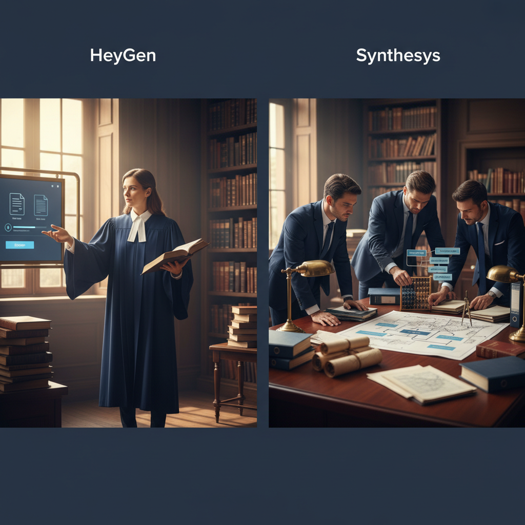 Heygen vs. Synthesys: Which AI Video Tool Boosts Family Law Marketing?: A comparison graphic showing features of HeyGen and Synthesys side-by-side, emphasizing ease of use | innovAIt Media