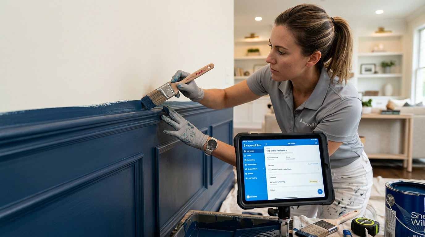 Housecall Pro for painting company in Charlotte, NC: Housecall Pro for painting company technology and tools in action, close-up deta | innovAIt Media