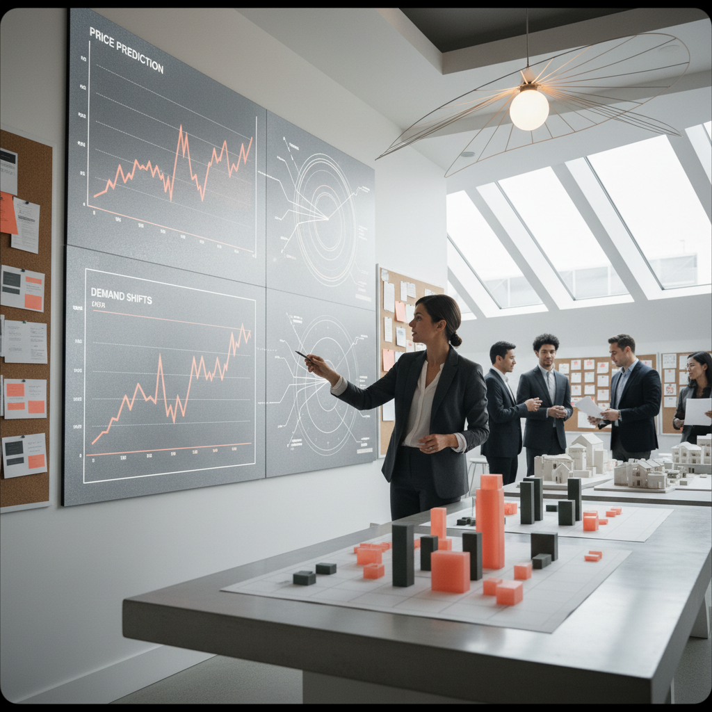 How Luxury Realtors are Using ChatGPT for Listing Descriptions How Luxury Realtors are Using ChatGPT for Listing Descriptions: A complex data visualization dashboard showing real estate market trends, with lines and graphs illu | innovAIt Media