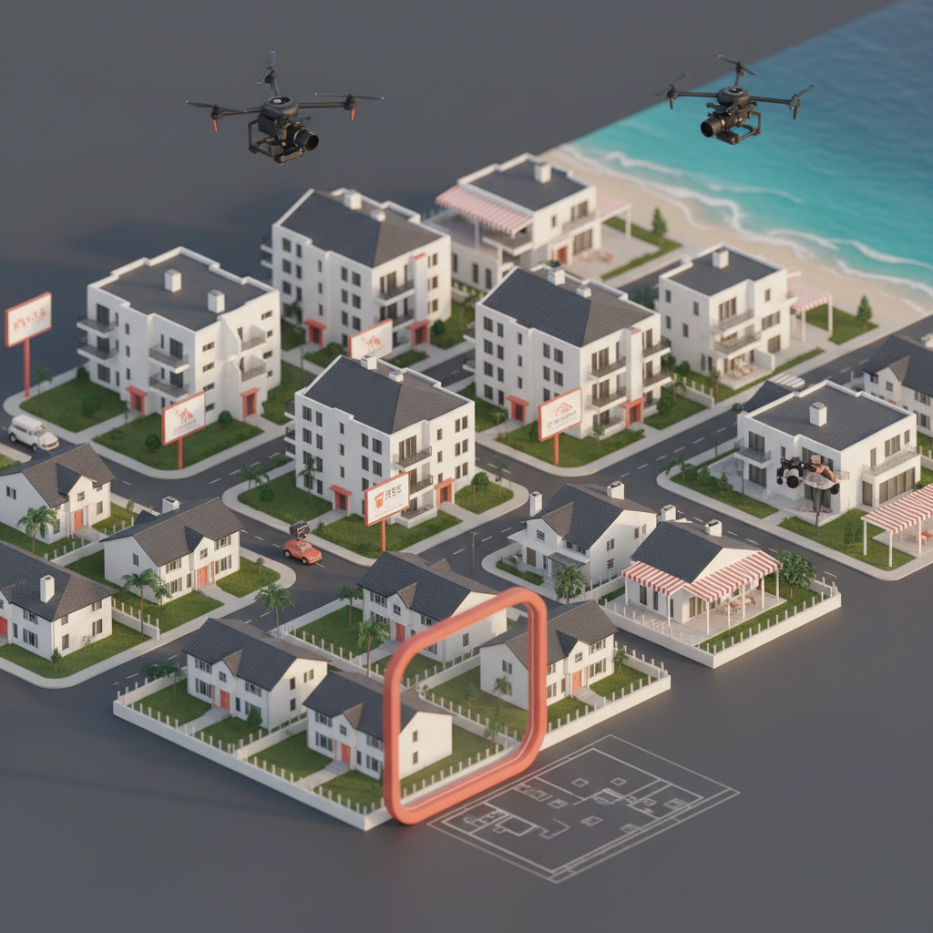 How Luxury Realtors are Using ChatGPT for Listing Descriptions: An aerial drone shot of real estate, showcasing diverse properties in various settings (urban, subur | innovAIt Media