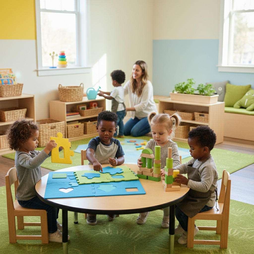 How Much Does AI Actually Cost a Green Bay Private Preschool? How Much Does AI Actually Cost a Green Bay Private Preschool?: Professional photo of a diverse group of young children engaged in a learning activity in a bright, | innovAIt Media