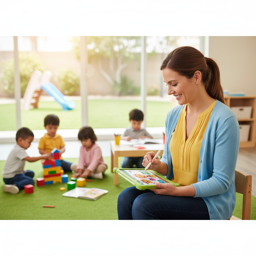 How Much Does AI Actually Cost a Green Bay Private Preschool? How Much Does AI Actually Cost a Green Bay Private Preschool?: Professional photo of a preschool administrator efficiently using a tablet with educational software | innovAIt Media