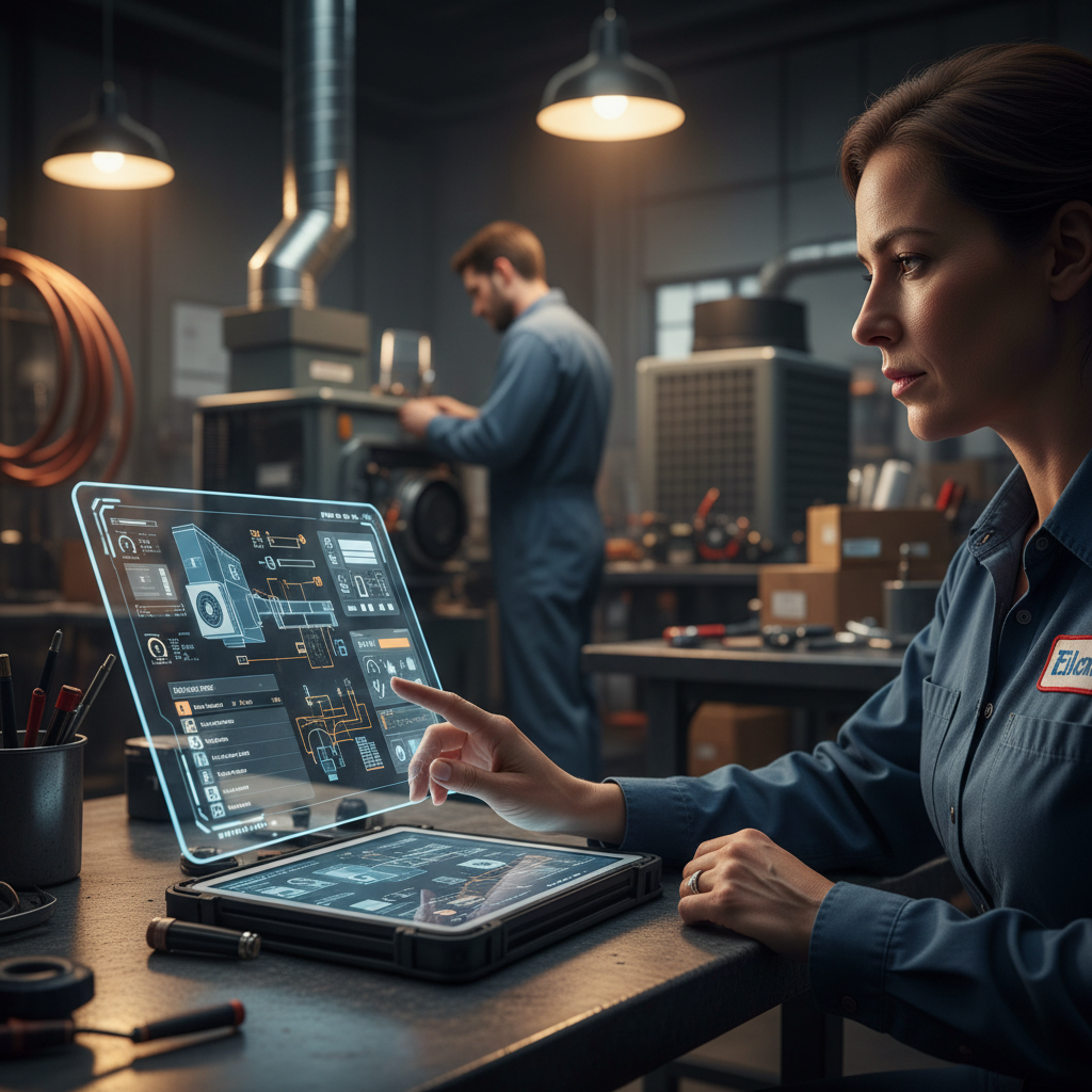 HVAC repair marketing: Professional photo of a customer service representative using an AI-powered CRM system | innovAIt Media