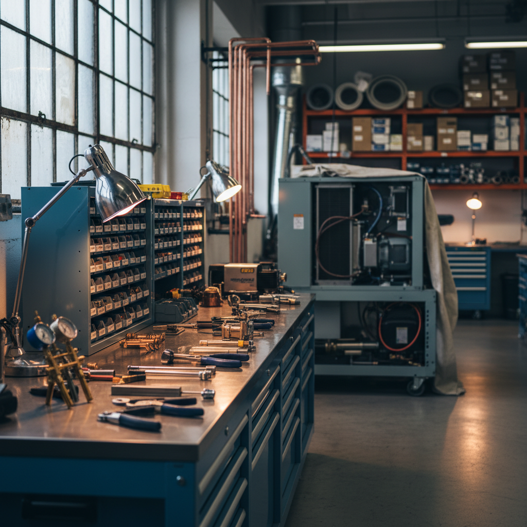 HVAC repair marketing: Professional photo of an organized HVAC workshop with tools and a clean environment | innovAIt Media