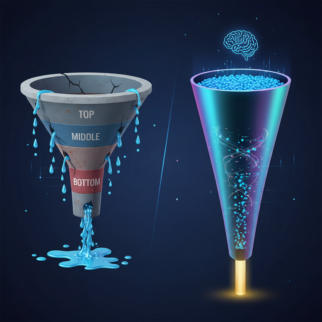 Why Portland OR Plumbers Are Switching to AI Lead Generation: A dynamic graphic showing a traditional marketing funnel with leads leaking out at every stage, cont | innovAIt Media