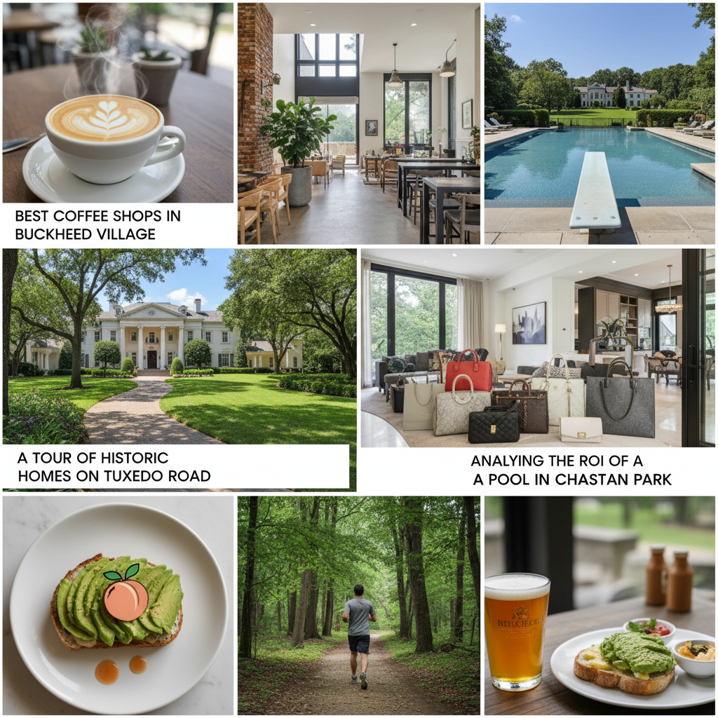 How Can Buckhead Atlanta Luxury Realtors Use Hyperlocal SEO? - A stylized collage of blog post titles and featured images all focused on hyper-