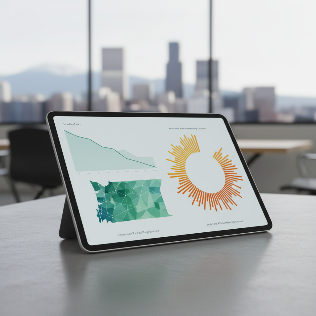 Why Portland OR Plumbers Are Switching to AI Lead Generation: A clean, modern dashboard UI on a tablet, showing AI analytics for a Portland plumbing company. Incl | innovAIt Media