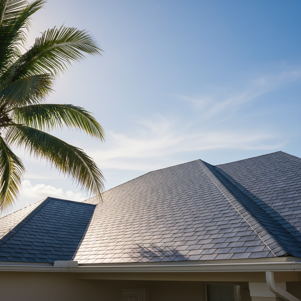 How Can Tampa Roofers Use AI Automation to Generate More Leads - An upward-looking shot of a clean, newly installed shingle roof in a Tampa subur