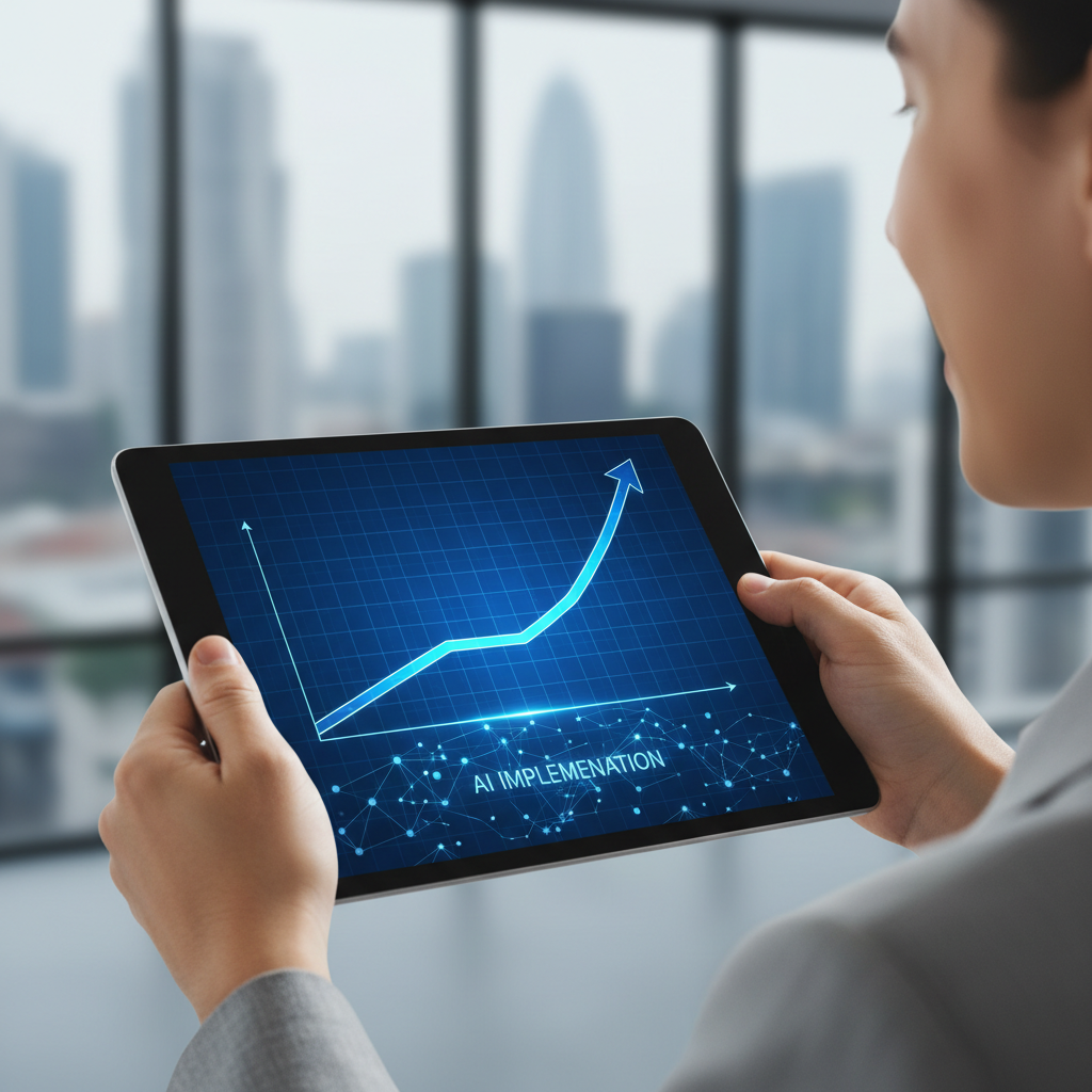 How can Atlanta Luxury Real Estate use AI & Geo-Optimization? - An upward-trending graph on a tablet screen, held by a real estate professional,