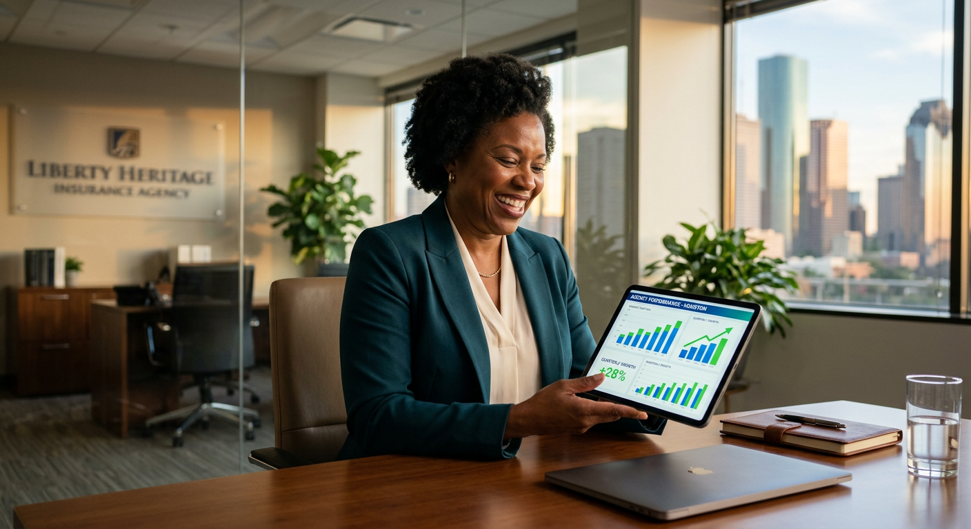 AgencyZoom for Insurance Agency in Houston, TX — Insurance Agency business owner seeing AI marketing results in Houston, Texa