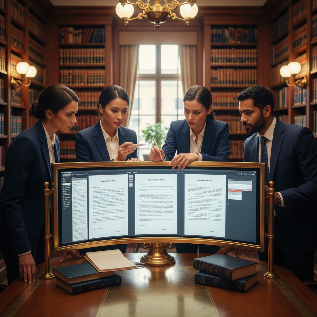 Is AI Killing Your Family Law Practice? The Honest Truth About Email: Professional photo of a diverse legal team collaboratively reviewing AI-generated documents on a lar | innovAIt Media