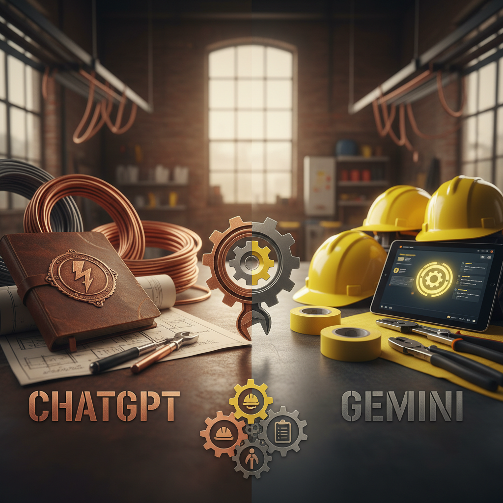Is ChatGPT or Gemini Best for Master Electrician SEO?: A dynamic graphic showcasing the comparison between ChatGPT and Gemini for SEO content, with specifi | innovAIt Media