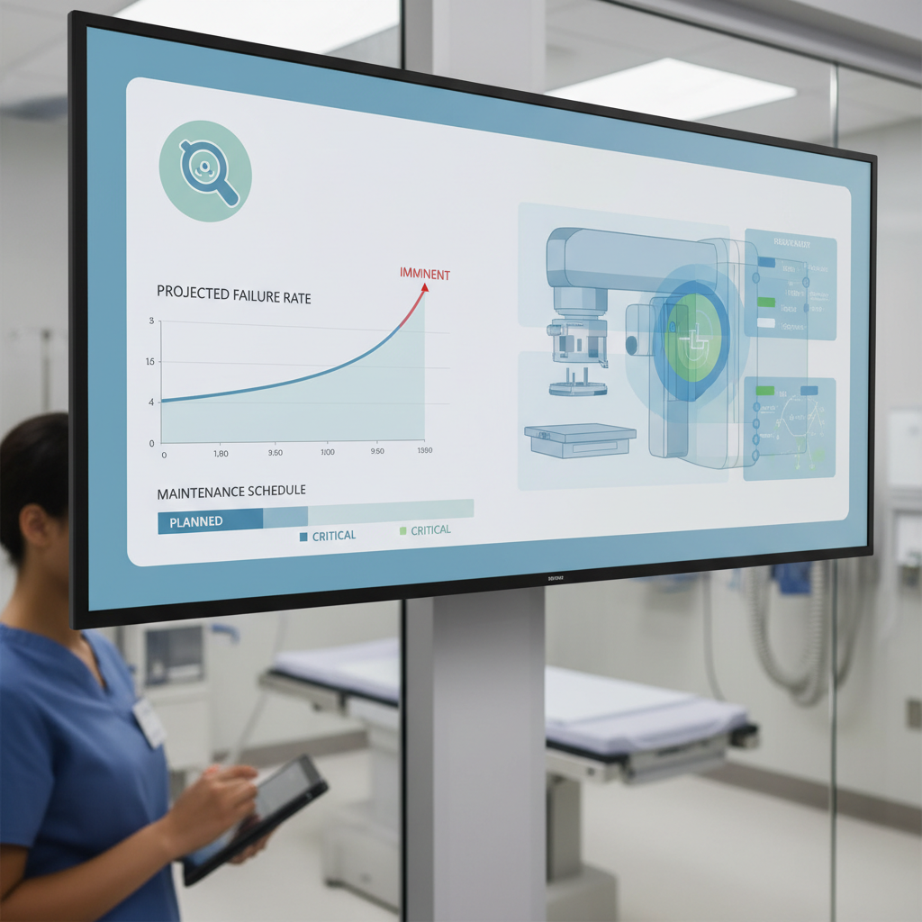 Is ChatGPT's predictive scoring better than SEO's for urgent care?: An AI dashboard displaying a predictive maintenance alert for an X-ray machine in an urgent care cli | innovAIt Media