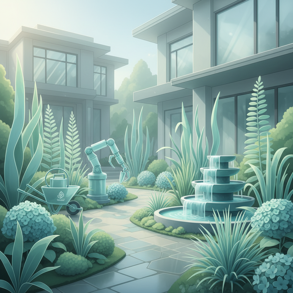 Is it too late for Oregon landscapers to start using AI?: Professional wide-angle photo of a vibrant, well-maintained garden in an upscale residential area of | innovAIt Media