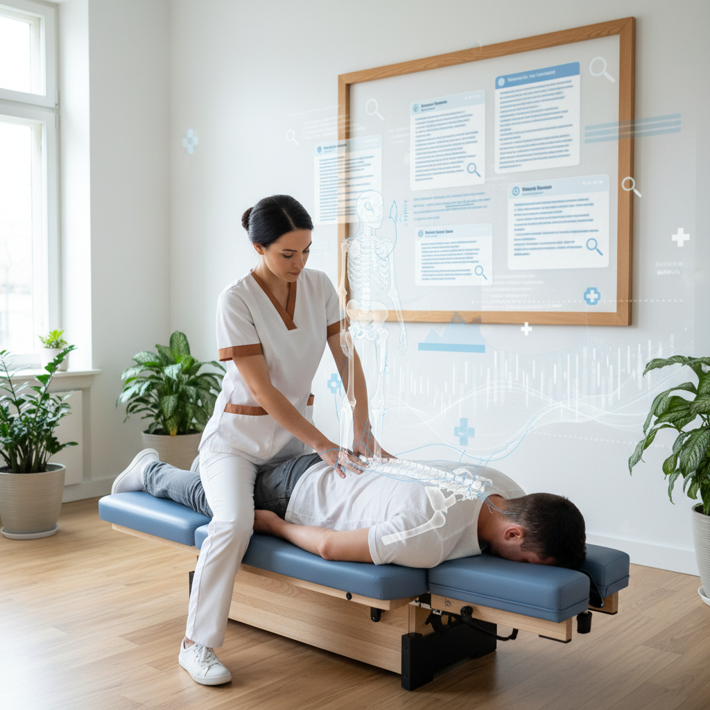 Is Perplexity AI Killing Your Chiropractic Practice's SEO?: A conceptual illustration of a chiropractor adjusting a patient, with an overlay of AI-generated tex | innovAIt Media