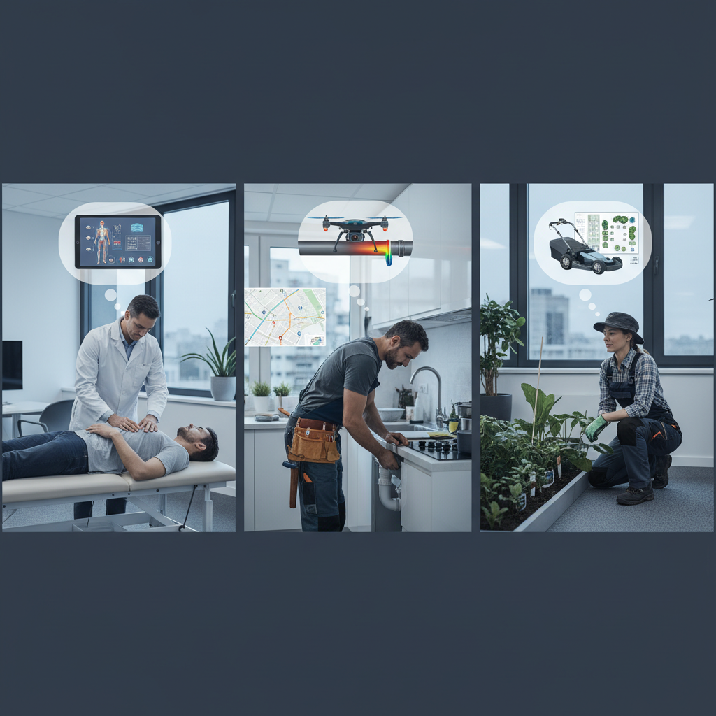 Kling AI Pro: Your ChiroTouch Notes are Missing This Vital AI Kling AI Pro: Your ChiroTouch Notes are Missing This Vital AI: A collage of various service businesses (e.g., chiropractor, plumber, landscaper) with thought bubbl | innovAIt Media