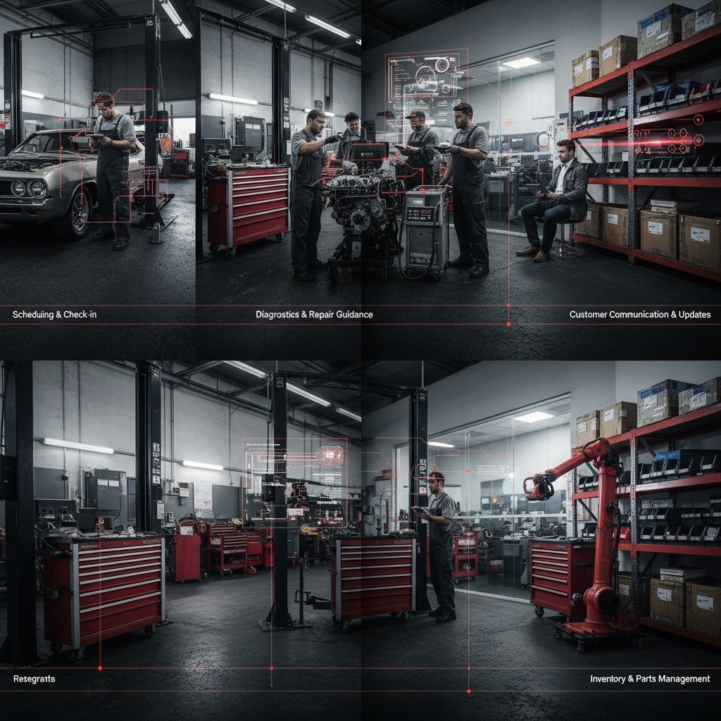 OmniSEO vs. DeepSeek-V3.2: Auto Shop Local Pack Truths OmniSEO vs. DeepSeek-V3.2: Auto Shop Local Pack Truths: Diagram illustrating the integration points of AI in an auto repair shop workflow (e.g., scheduling, | innovAIt Media